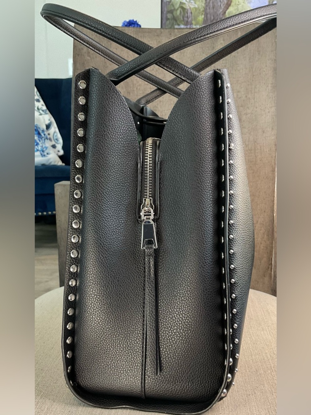 DKNY Josie Large Studded Tote Bag Black Pebbled Leather (GUC) - Picture 6 of 15